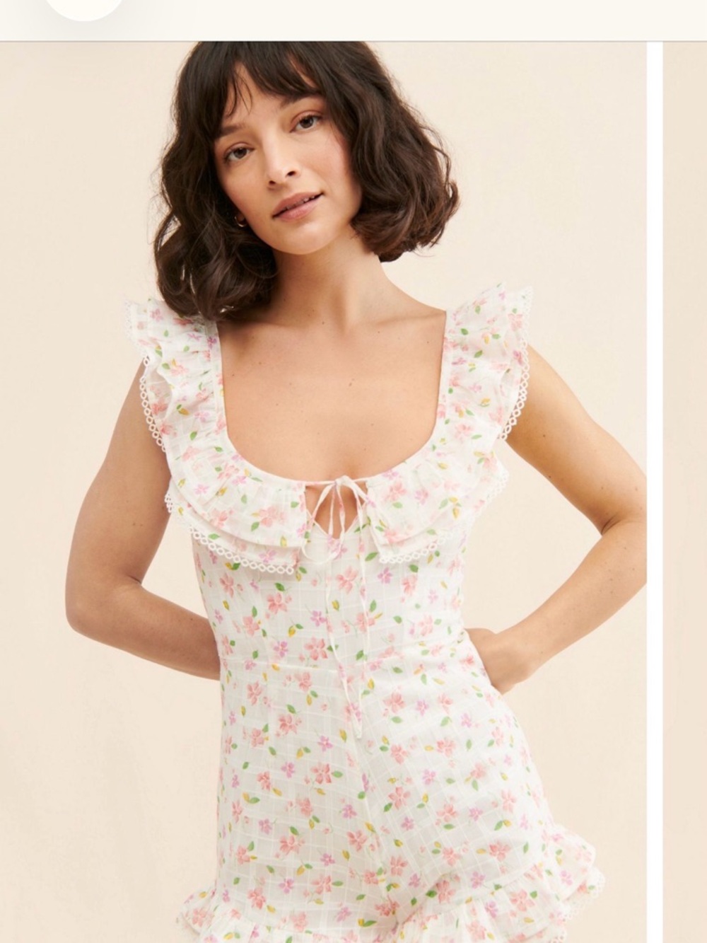 Floral Ruffle Romper in White & Pink